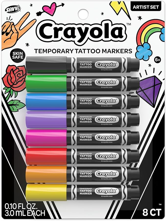 Crayola 8ct Temporary Tattoo Markers: Skin-Safe Ink, Vibrant Colors, Gifts for Children, Teens an... | Amazon (US)