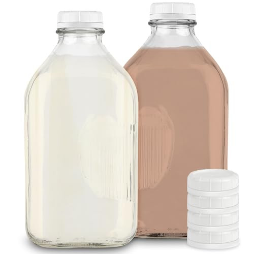 Stock Your Home 64-Oz Glass Milk Jugs with Caps (2 Pack) - 64 Ounce Food Grade Glass Bottles - Dishwasher Safe - Bottles for Milk, Buttermilk, Honey, Tomato Sauce, Jam, Barbecue Sauce | Amazon (US)