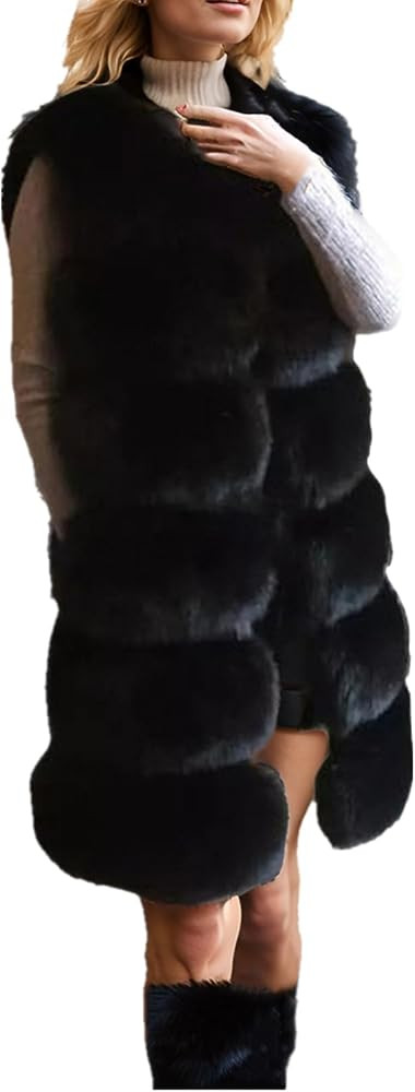 Lisa Colly Women's Faux Fox Fur Coat Jacket Winter Sleeveless Faux Fur Vest Outwear | Amazon (US)