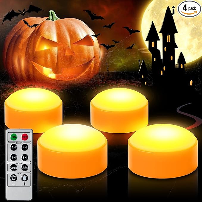 CANDLE IDEA 4 PCS Halloween Pumpkin LED Lights with Remote Timer Bright Flickering Battery Operat... | Amazon (US)