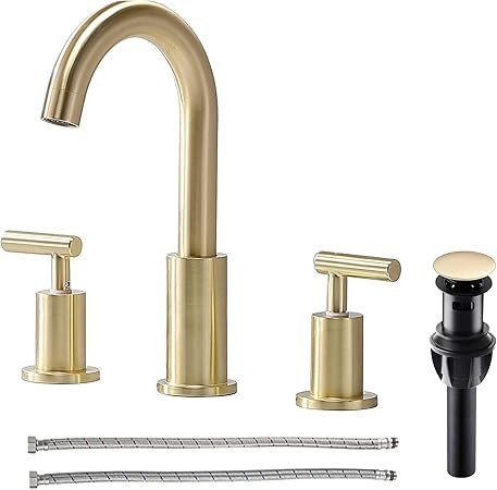 Comllen 2 Handle 8 Inch Brushed Gold Bathroom Faucet, Modern 3 Hole Widespread Brass Bathroom Sin... | Amazon (US)