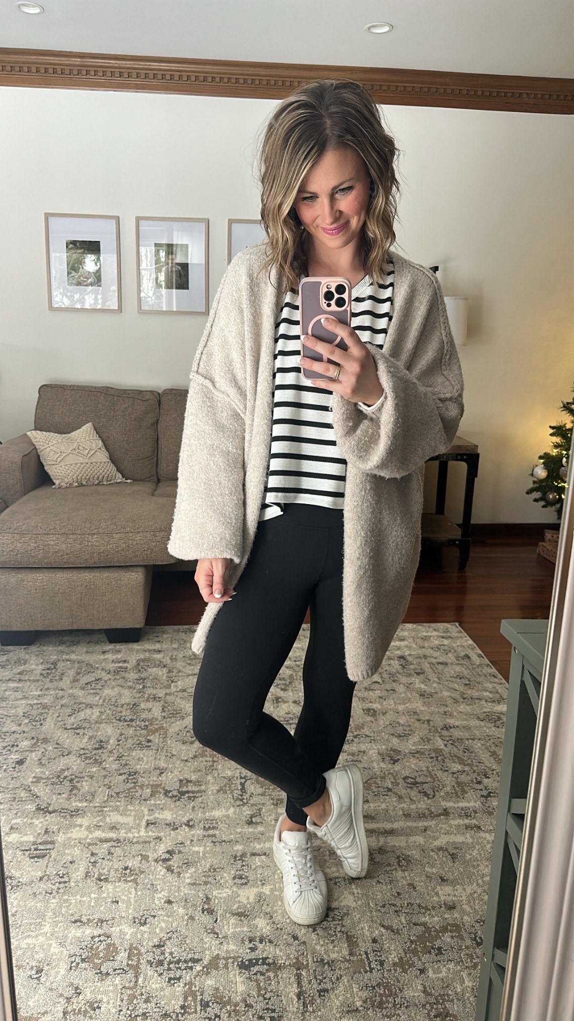 $12.99 striped top styled other ways! Wearing size large in top and cardigan. 

#LTKMidsize #LTKSaleAlert #LTKootd