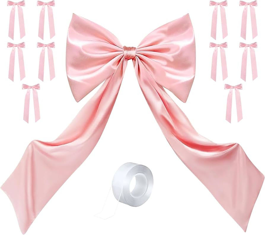 Coquette Large Pink Bow Decoration, 26 x 54 Inches Giant Bow Ribbon Tie with 10pcs Candlestick Bo... | Amazon (US)