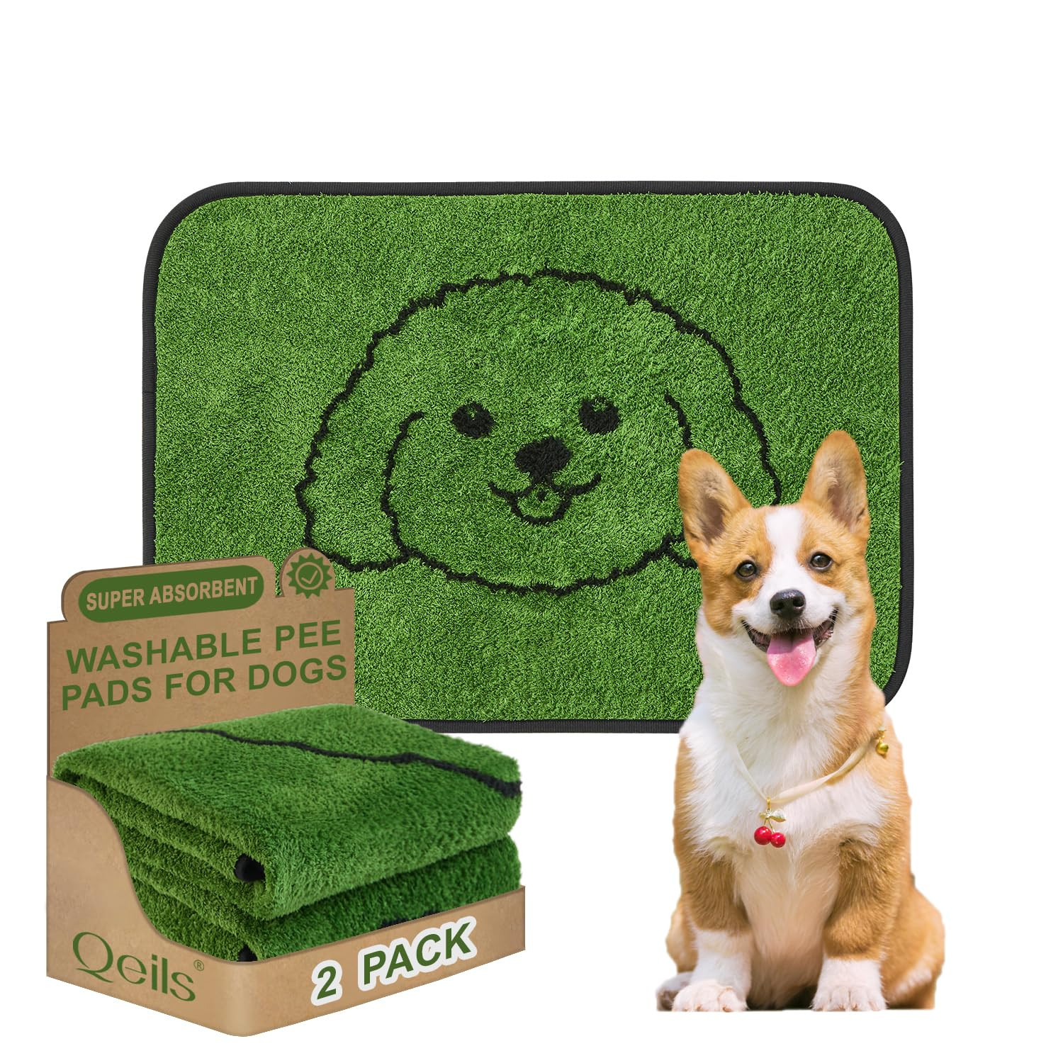 Qeils Reusable Puppy Pads, Washable Pee Pads for Dogs 2 Pack Durable Absorbent Leakproof Dog Trai... | Amazon (US)