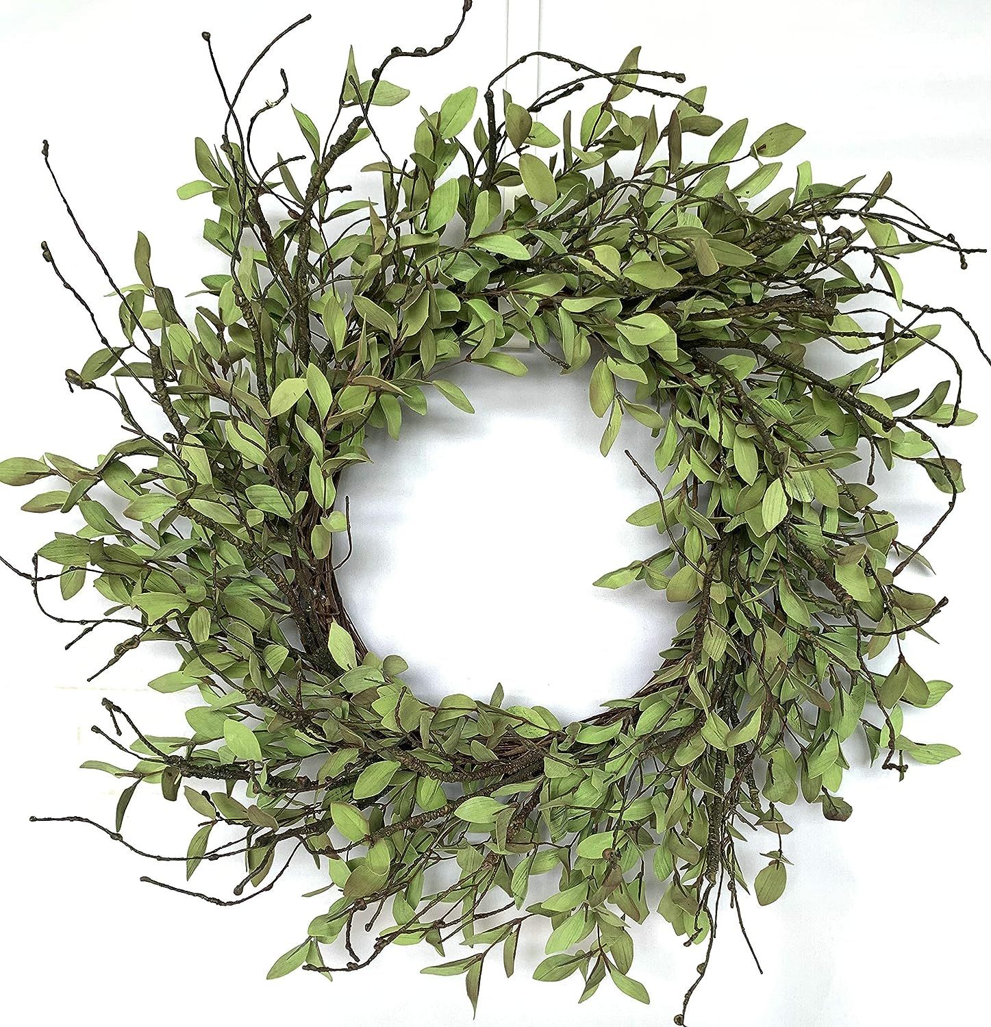 24 Inch Spring Front Door Wreath Spring Green Tea Leaves Foliage Wreath Everyday Year Round Decor... | Amazon (US)
