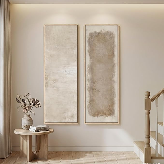 Long Narrow Framed Neutral Abstract Vertical Wall Art, 2 Piece Modern Canvas Prints Paintings Art... | Amazon (US)