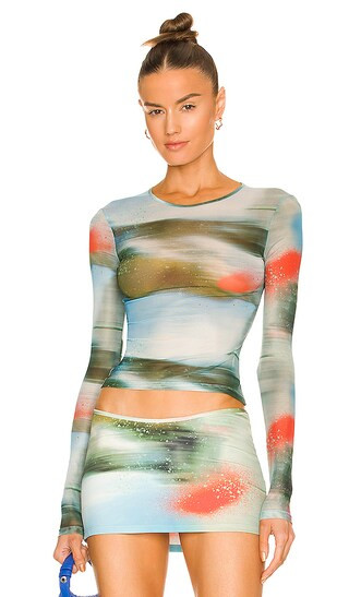 Power Mesh Long Sleeve Tee in Motion Blue | Revolve Clothing (Global)