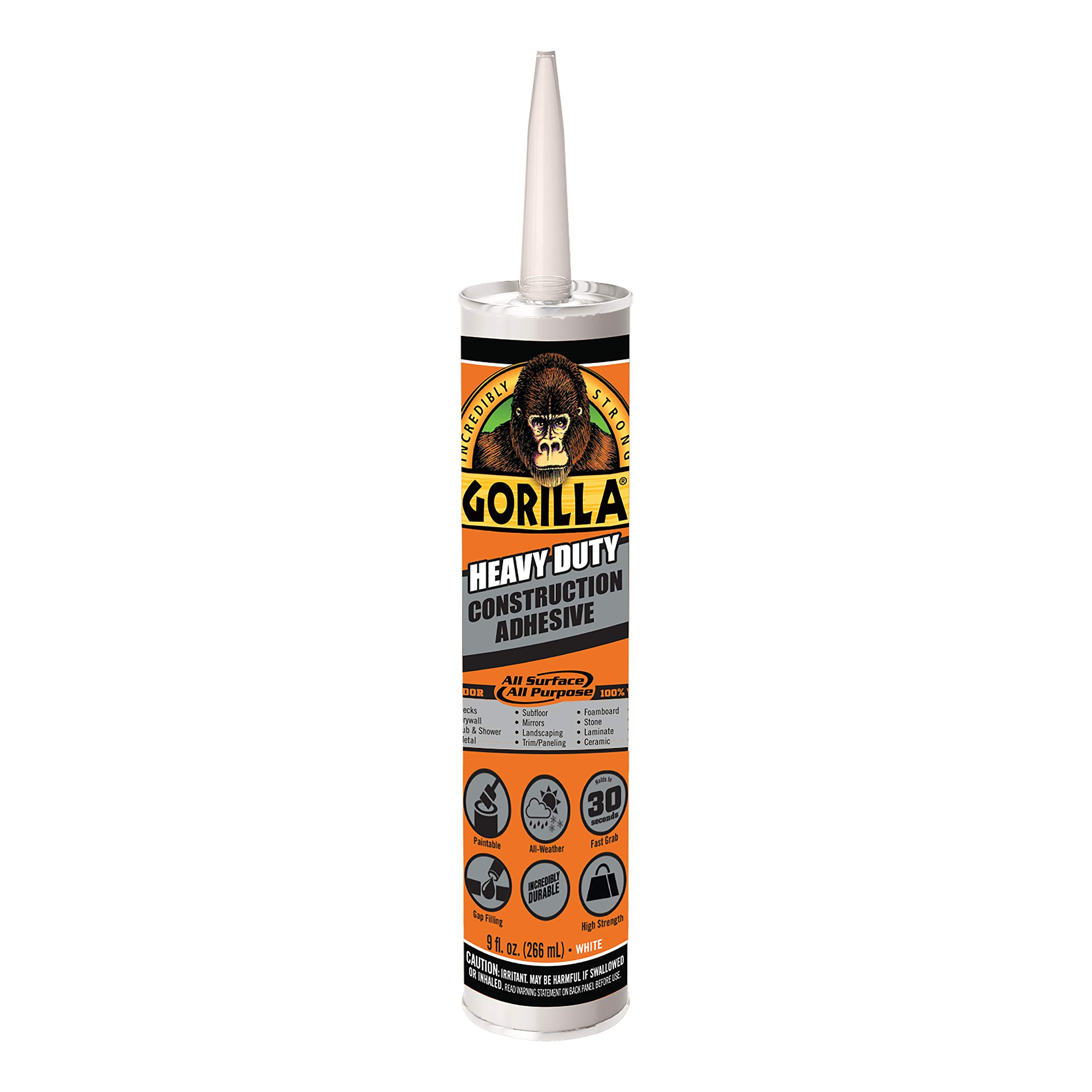 Gorilla Heavy Duty Construction Adhesive, White Glue, 9 Ounce Cartridge (Pack of 1) - Gap Filling... | Amazon (US)