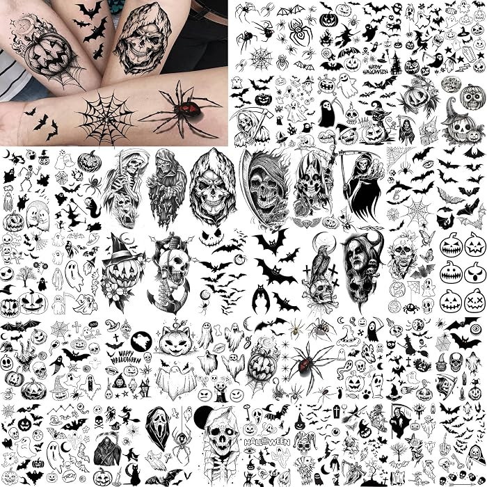 52 Sheets Halloween Temporary Tattoos For Kids Boys Girls Women Men, Adults 3D Scary Face Skull F... | Amazon (US)