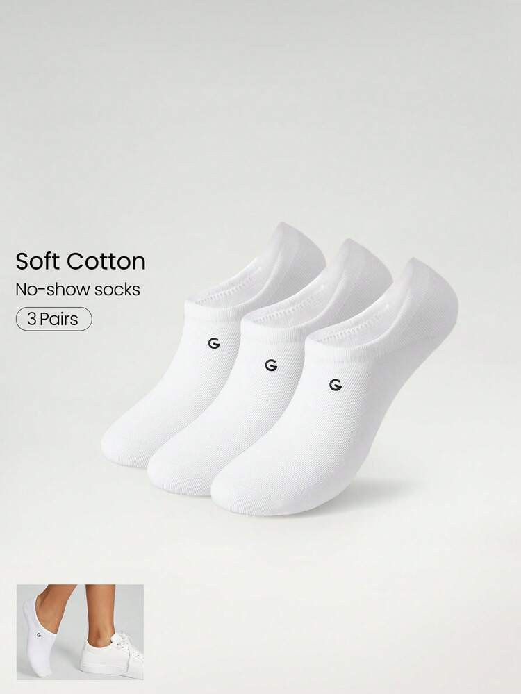 GLOWMODE 3 Pairs Invisible No-Show Socks Walk A Mile Soft Grip Daily Studio Workout Gym | SHEIN