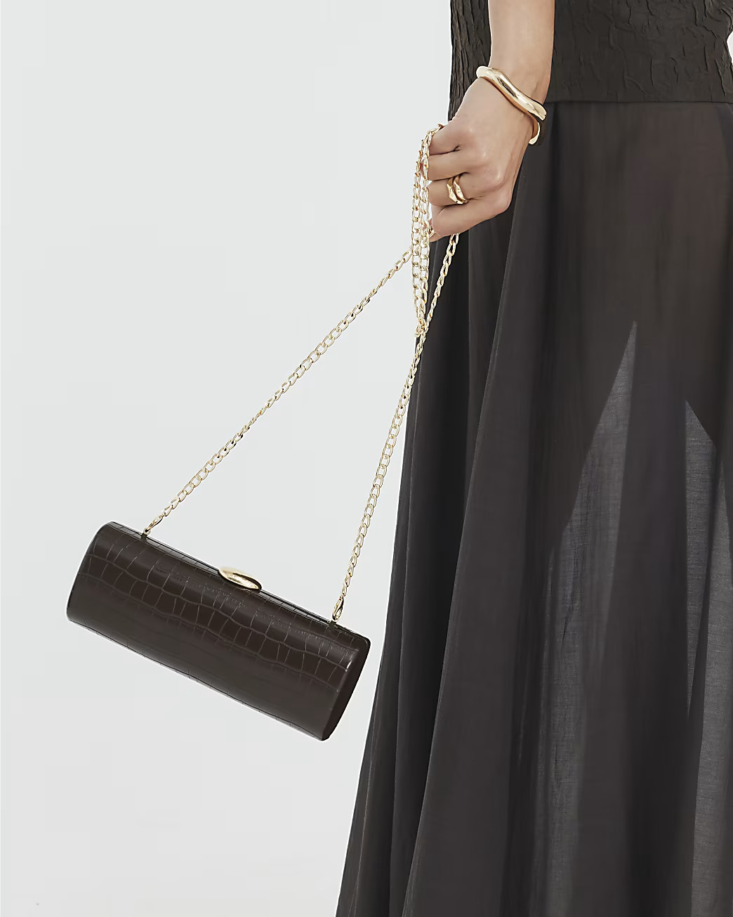 Brown Croc Textured Clutch Bag | River Island UK & IE