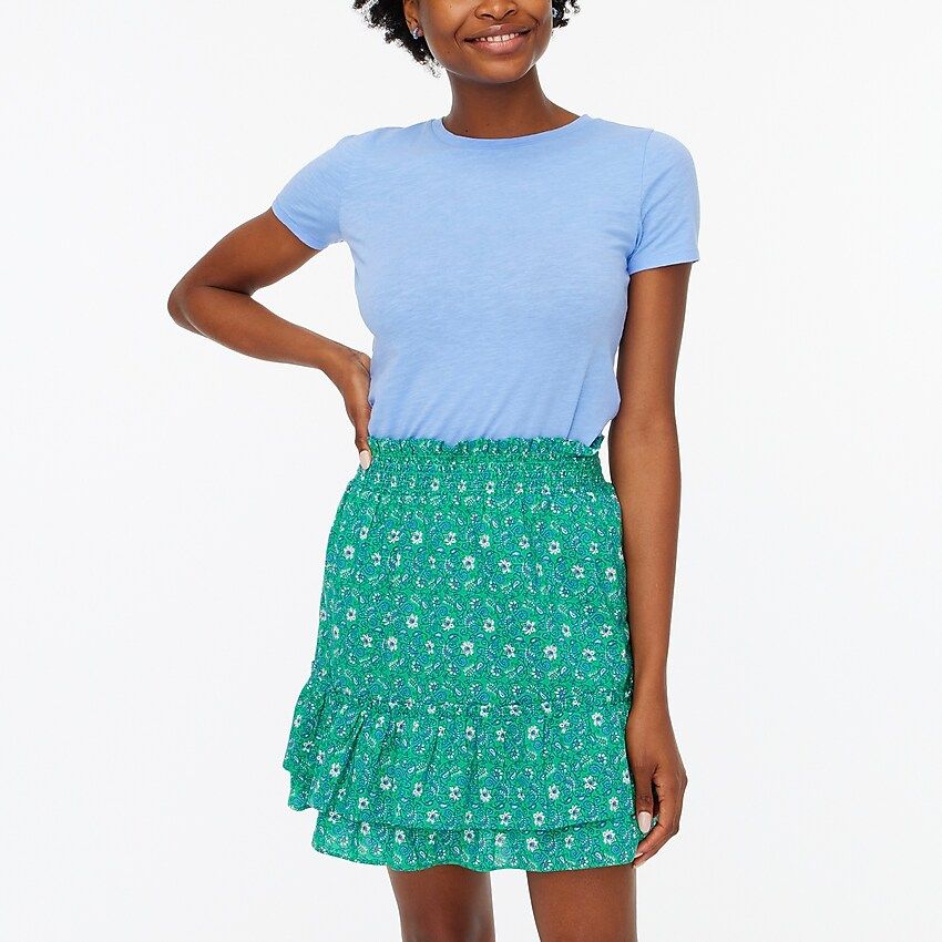 Ruffled smocked-waist mini skirtItem BF945 
 
 
 
 
 There are no reviews for this product.Be the... | J.Crew Factory