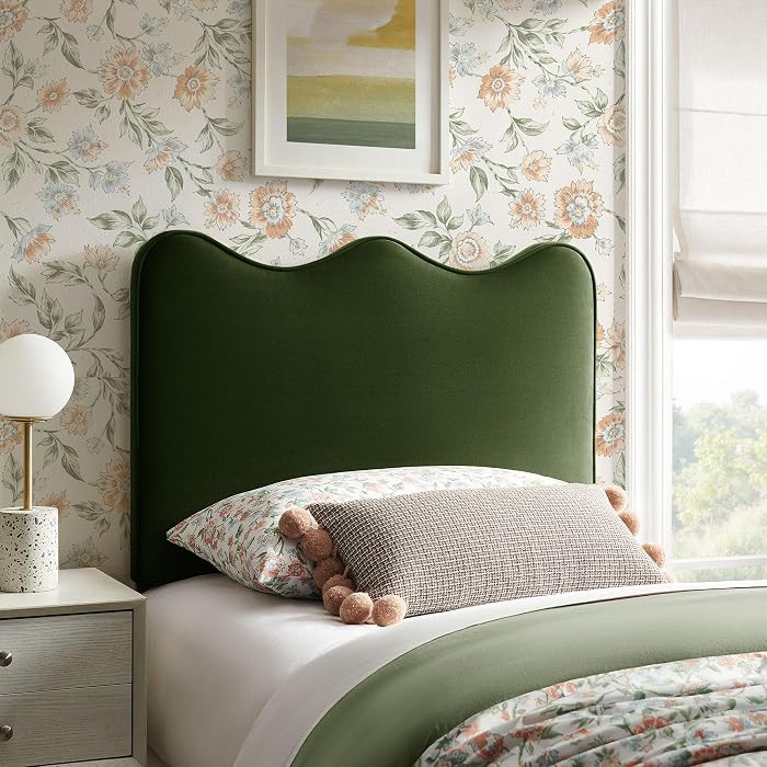 Monday Athena Twin Size Performance Velvet Adjustable Headboard in Moss Green - with Scalloped Wave Design and Stain-Resistant Velvet Upholstery | Amazon (US)