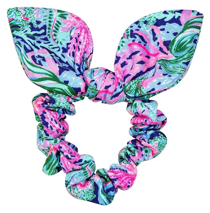 Lilly Pulitzer Blue/Pink/Green Women's Hair Tie Scrunchie with Bow Detail, Bringing Mermaid Back | Amazon (US)