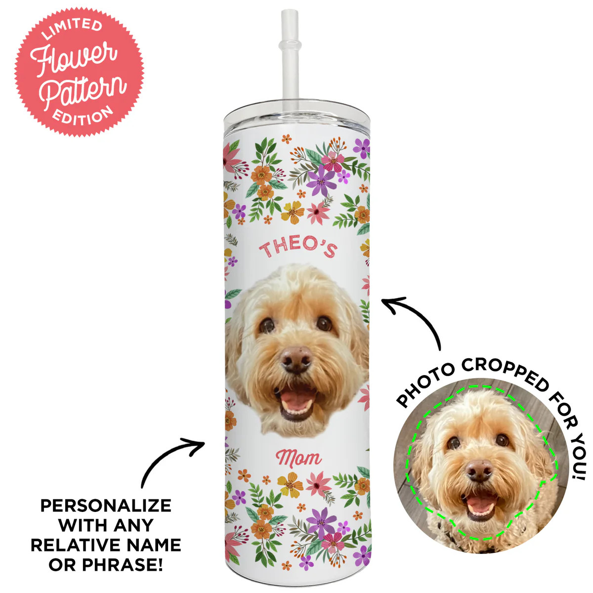 Personalized Pet Flower Skinny Tumbler | Type League Press