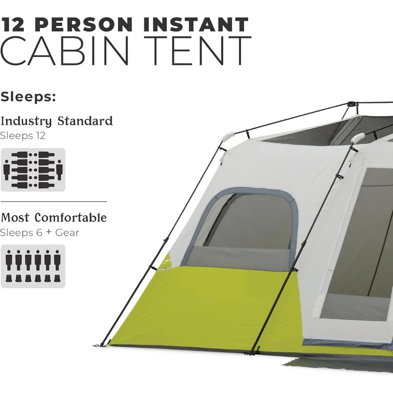 CORE 18' x 10' 12 Person Instant Cabin Camping Tent, 48lbs | Walmart (US)