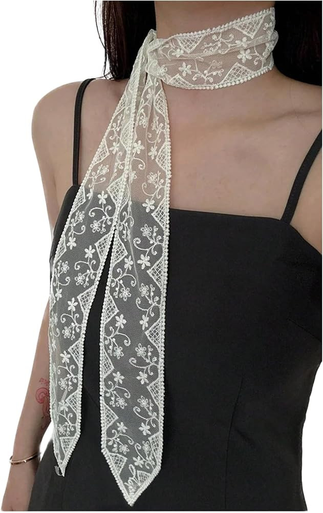 SweatyRocks Women's Lace Sheer Mesh Neck Scarf Long Skinny Scarf Neckerchief Headband | Amazon (US)