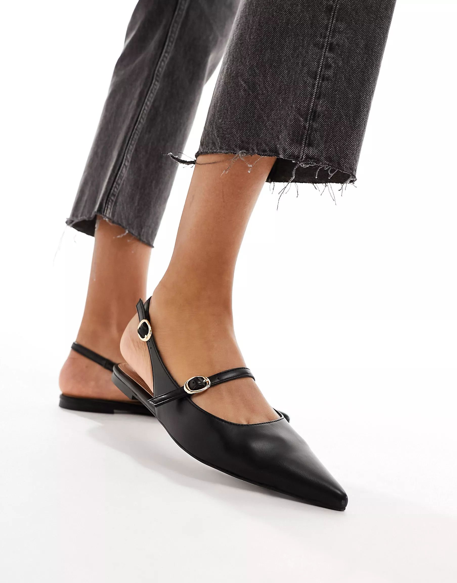 ASOS DESIGN Lucile pointed Mary Jane flats in black | ASOS | ASOS (Global)