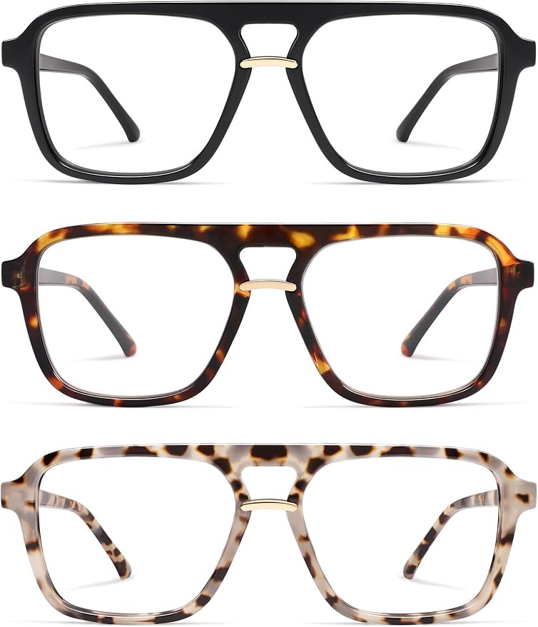 AMOMOMA 3 Pack Trendy Aviator Reading Glasses for Women Men Stylish Square Blue Light Blocking Re... | Amazon (US)