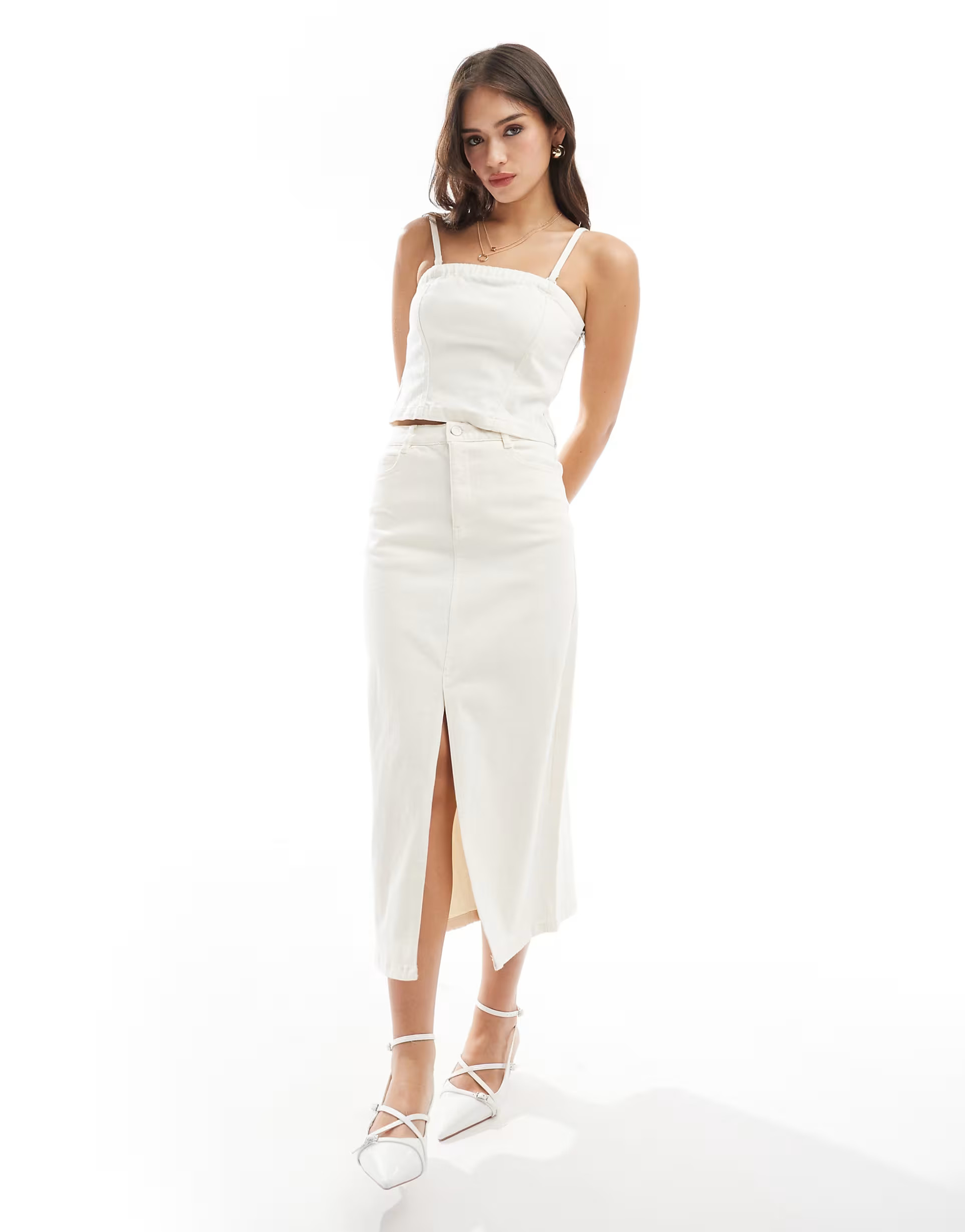 Nobody's Child Denim high waist midi skirt co-ord in cream | ASOS (Global)