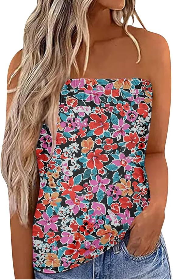IWOLLENCE Women's Floral Tube Tops Casual Summer Backless Strapless Top Sleeveless Bandeau Tanks ... | Amazon (US)