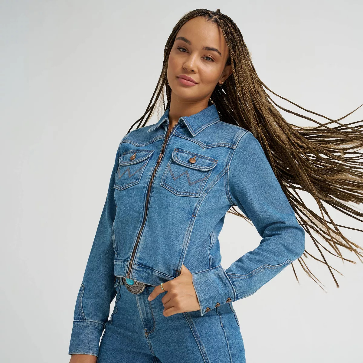 Wrangler Women's Fitted Denim Zip-up Jacket - Forever Wash XXL | Target