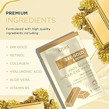 AZURE 24K Gold & Retinol Anti Aging Under Eye Patches - Firming, Restoring & Deeply Hydrating Eye... | Amazon (US)