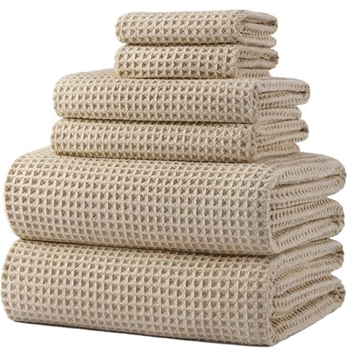 POLYTE 430 GSM Poly Blend Microfiber Quick Dry Waffle Bath Towel Set of 6 | Amazon (US)