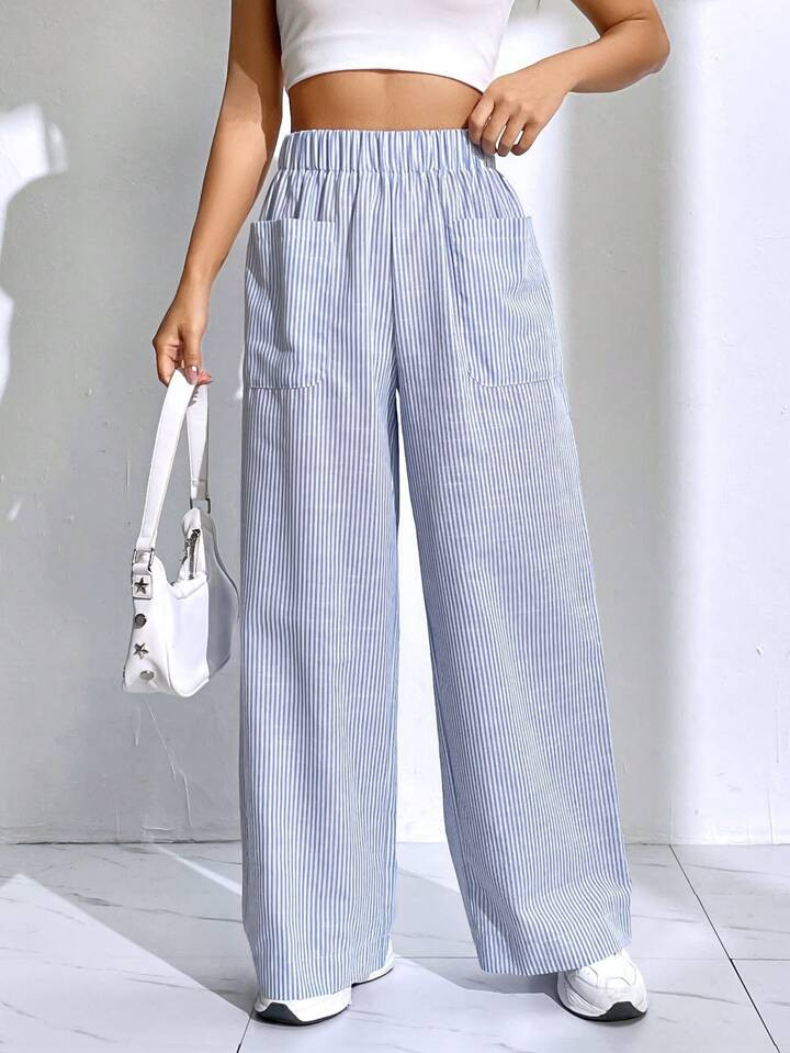 SHEIN EZwear Striped Print Wide Leg Pants | SHEIN