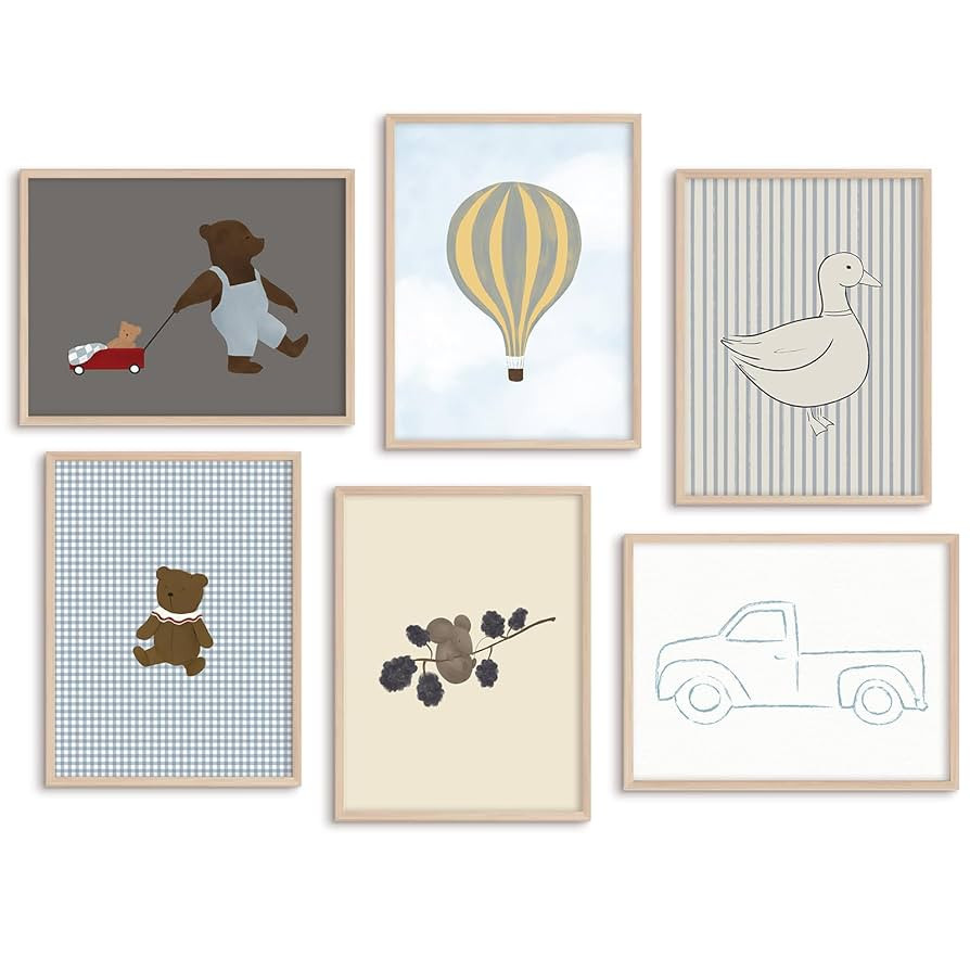 Boy Nursery Wall Art Baby Room Canvas Wall Decor Vintage Adventure Nursery Prints Teddy Bear Boy ... | Amazon (US)