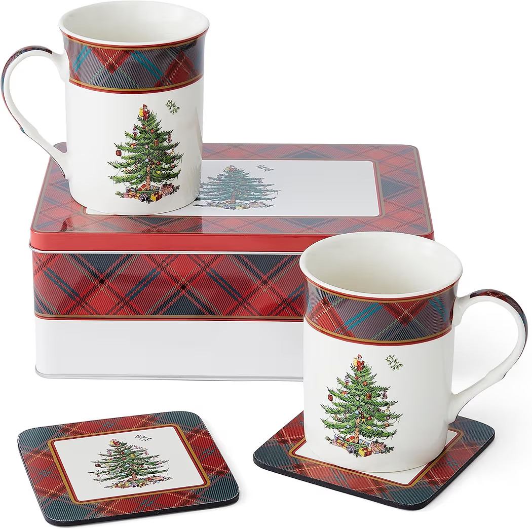 Spode Christmas Tree Tartan Mug & Coaster Set with Tin Box (5-Piece Set) - Festive Holiday Gift S... | Amazon (US)