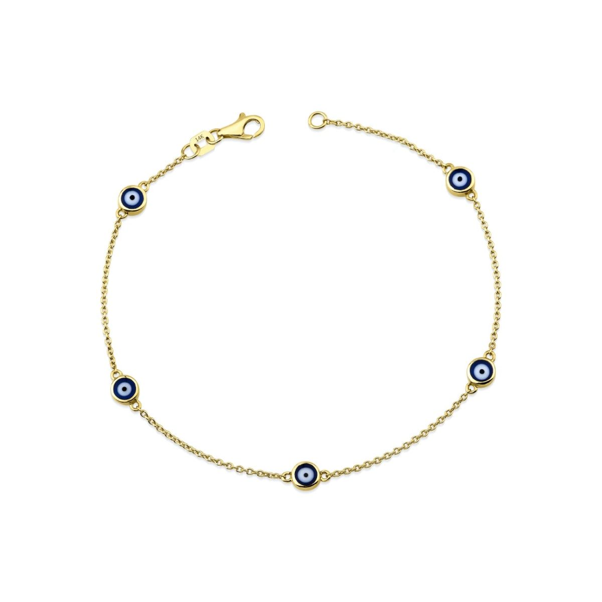 Navy Blue Evil Eye Bracelet, Solid Gold Five Evil Eye Bracelet, Double Sided Eye Bracelet, Protec... | Wolf & Badger (US)