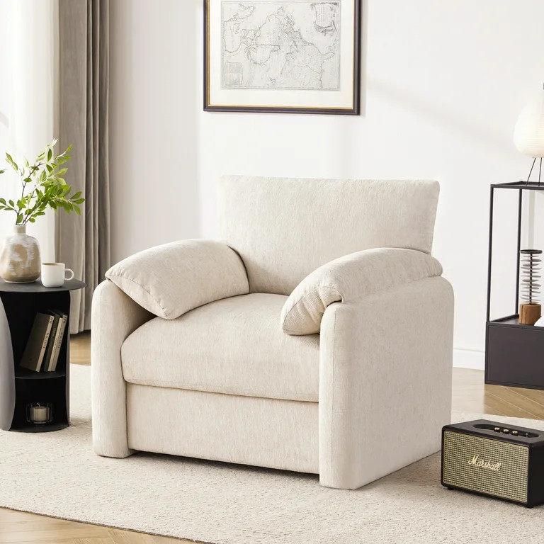 Chenille Oversized Armchair, 38.6" Wide Accent Chairs for Living Room & Bedroom Modern Lounge Cha... | Walmart (US)