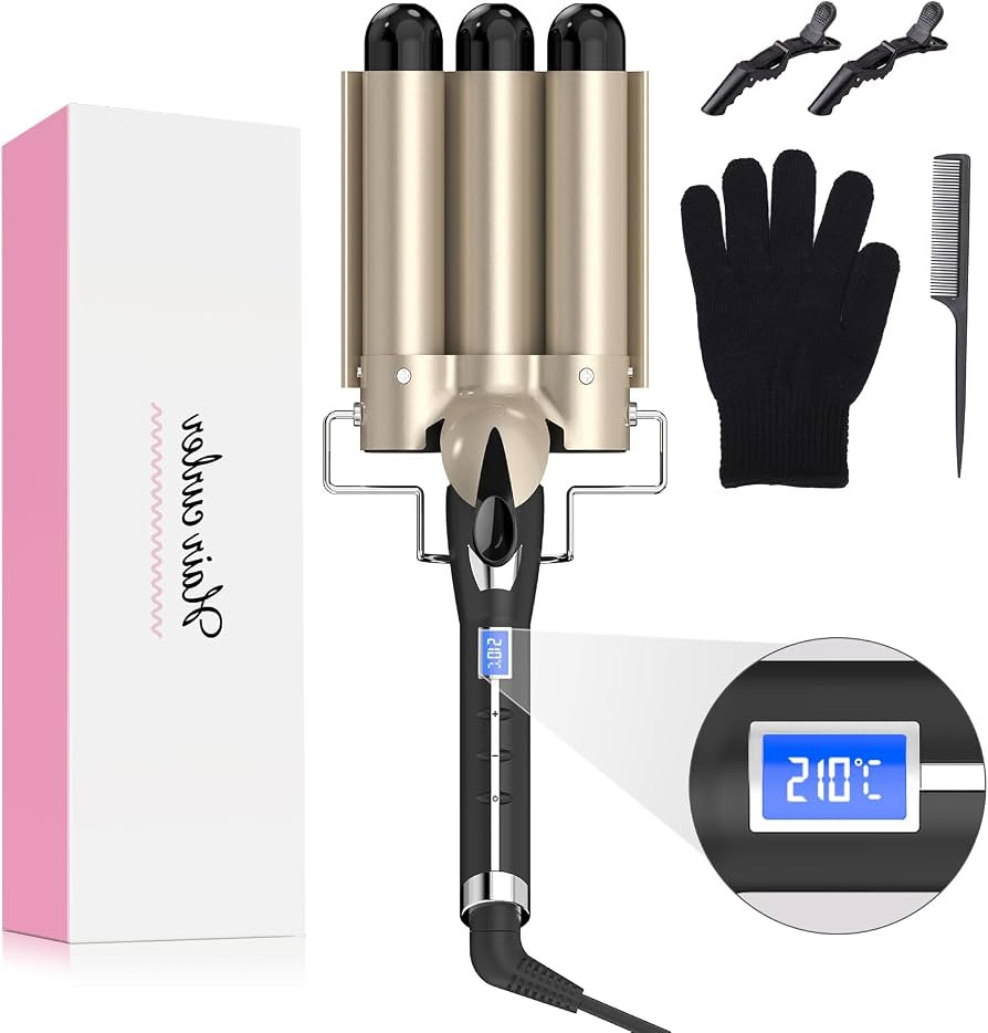 Welleneisen 3 Fässer Lockenstab Φ32mm GROẞE WELLEN, AIMERVO Waver LCD 14 Temperaturstufen 80-... | Amazon (DE)
