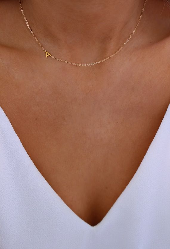 Sideways Initial Necklace  Dainty Initial Necklace  | Etsy | Etsy (US)