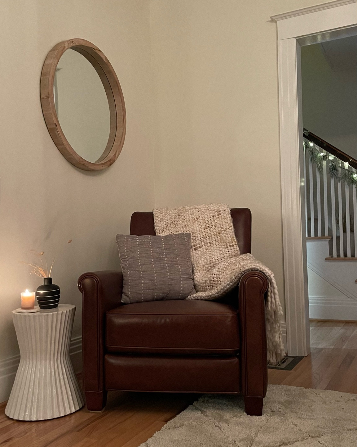 Cozy home decor with this pottery barn leather modern recliner #homedecor #interiors #winter #cozy 

#LTKhome