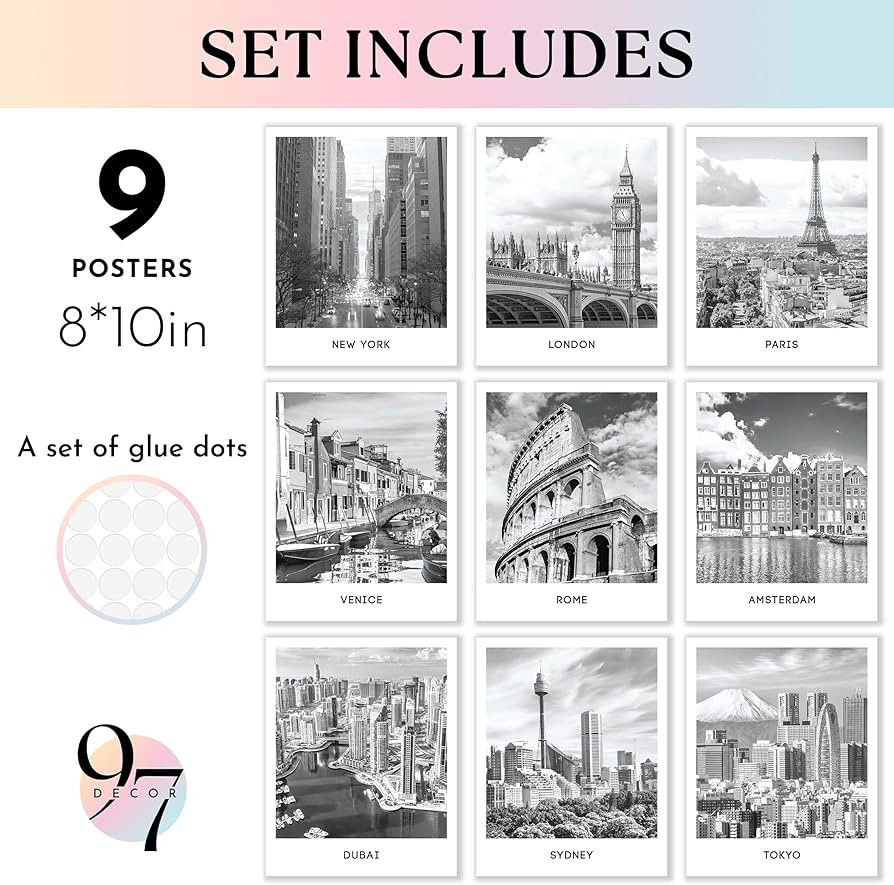 97 Decor Black White City Wall Art Print - Cityscape Pictures, Famous Architecture Landscape Artw... | Amazon (US)