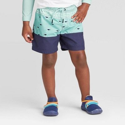 Toddler Boys' Stripe with Fish Print Swim Trunks - Cat & Jack™ Blue | Target