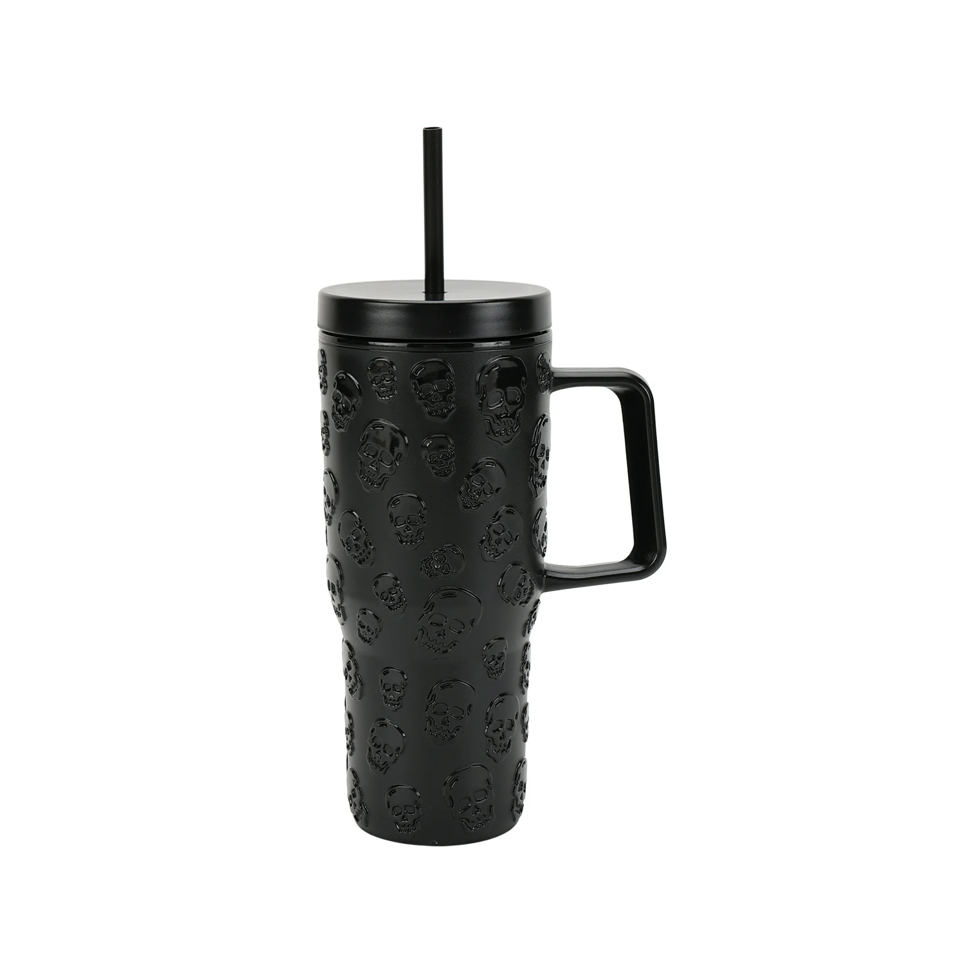 Way To Celebrate 30 Ounce Acrylic Double Wall Embossed Skull Tumbler with Straw and Handle, Black | Walmart (US)