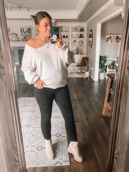 Obsessed with this sweater. So soft and so cute for date night. Love it with a baby bump and it’s cute over maternity jeans! Perfect for Fall  

#LTKbump #LTKstyletip #LTKSeasonal