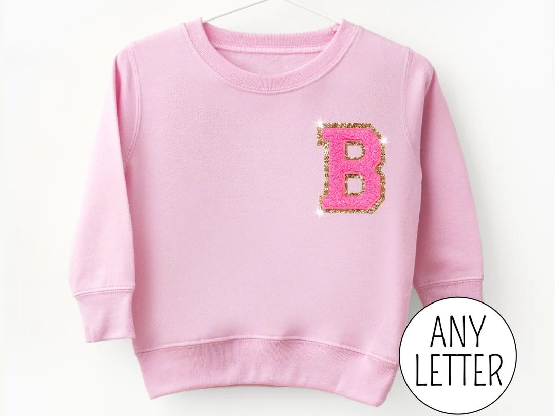 Chenille Patch Toddler Sweatshirt, Varsity Letter Initial Shirt for Kids, Personalized Easter Gif... | Etsy (US)
