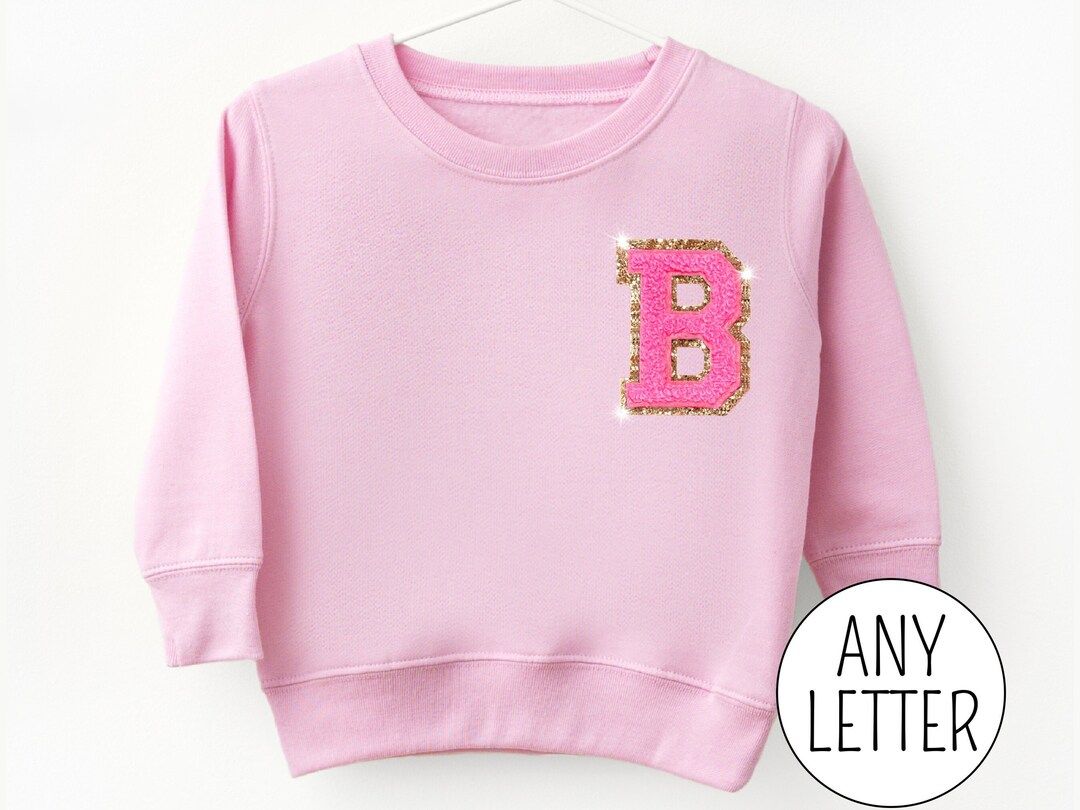 Chenille Patch Toddler Sweatshirt, Varsity Letter Initial Shirt for Kids, Personalized Easter Gif... | Etsy (US)