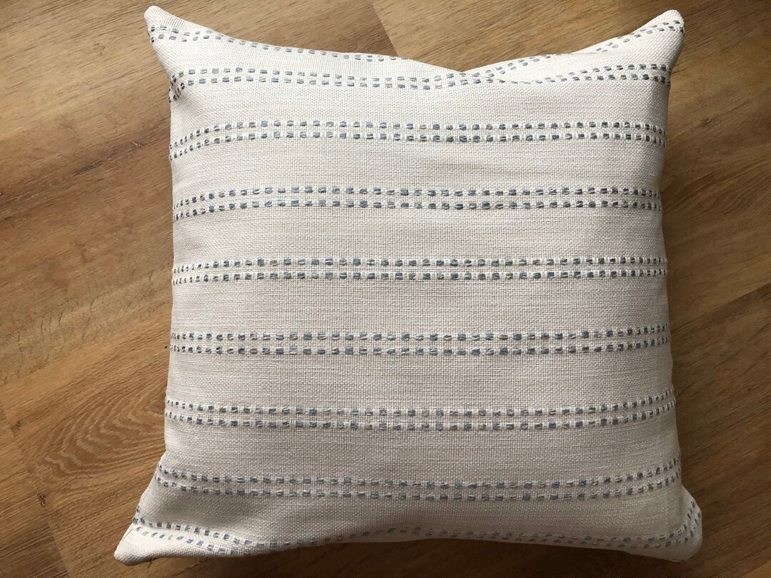 Modern raised dotted stripe pillow cover spa sky blue cream white textural available in multiple ... | Etsy (US)