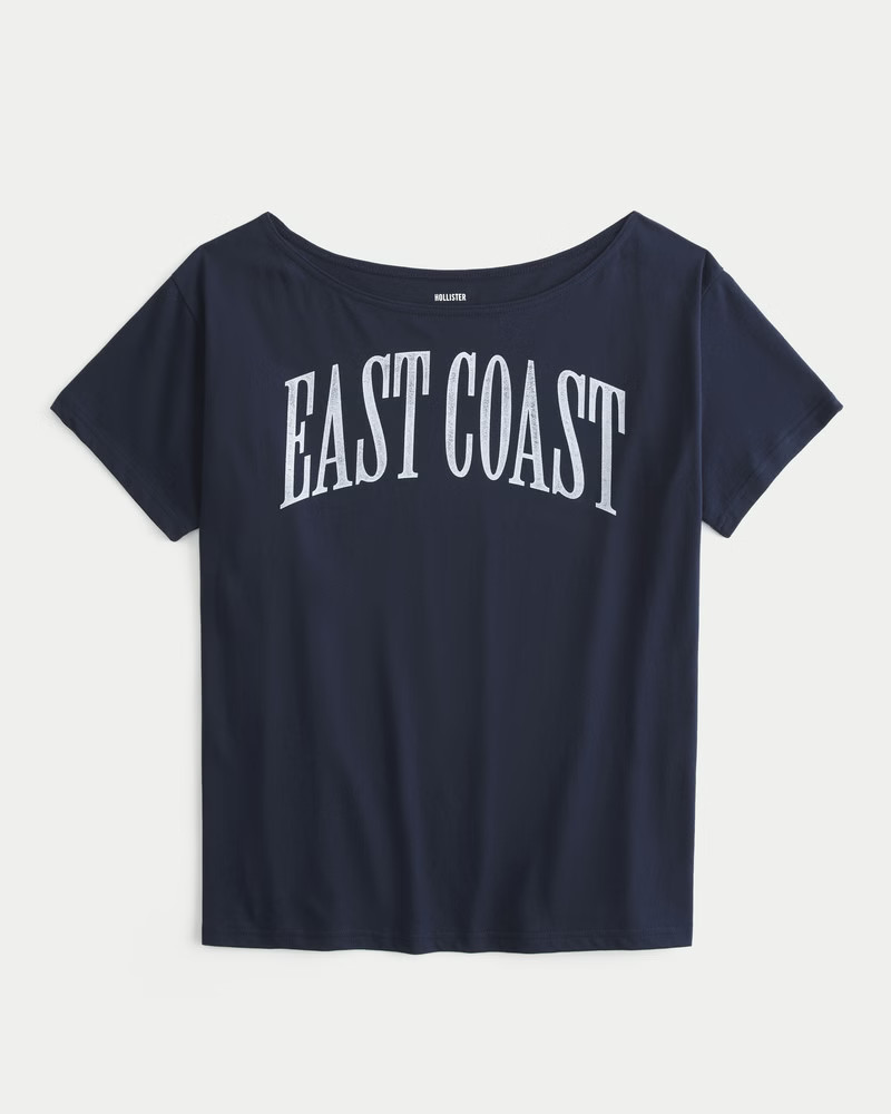 Women's Oversized Off-the-Shoulder East Coast Graphic Tee | Women's Tops | HollisterCo.com | Hollister (US)