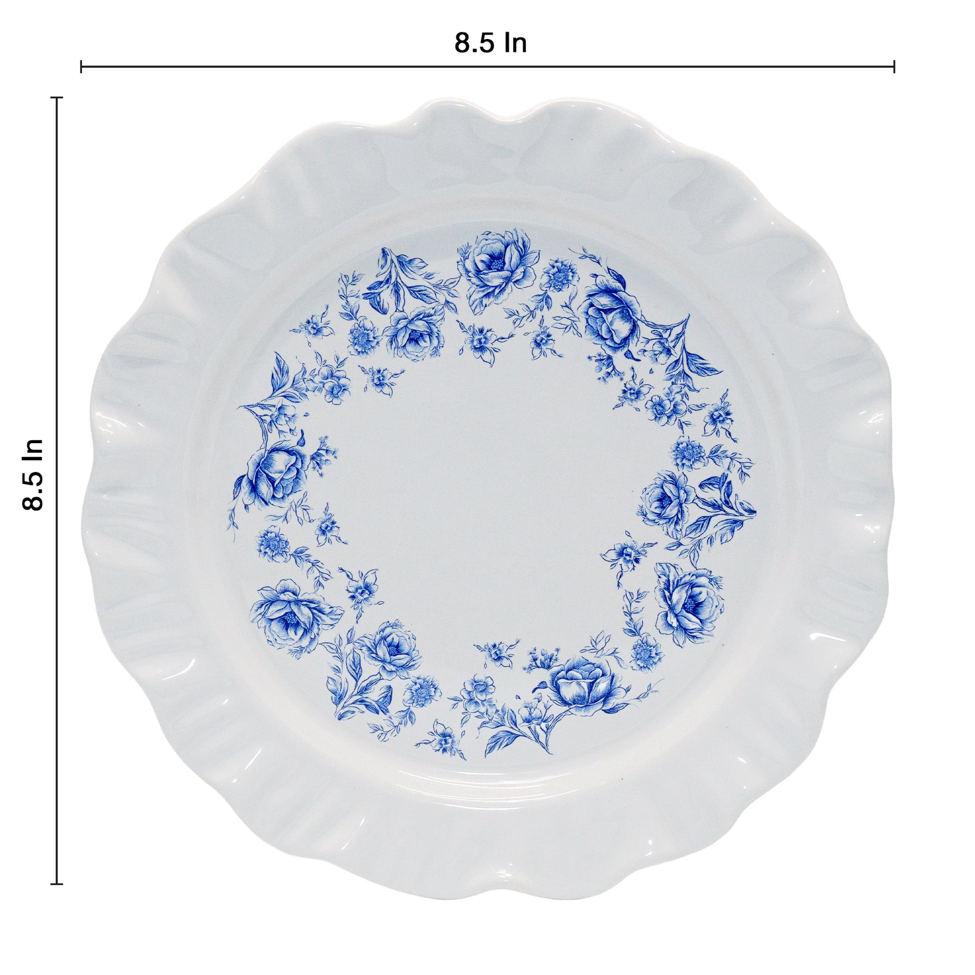 Floral Ruffled-Edged Stoneware Plates, Blue and White, 8.5", 4 Count, by My Texas House | Walmart (US)