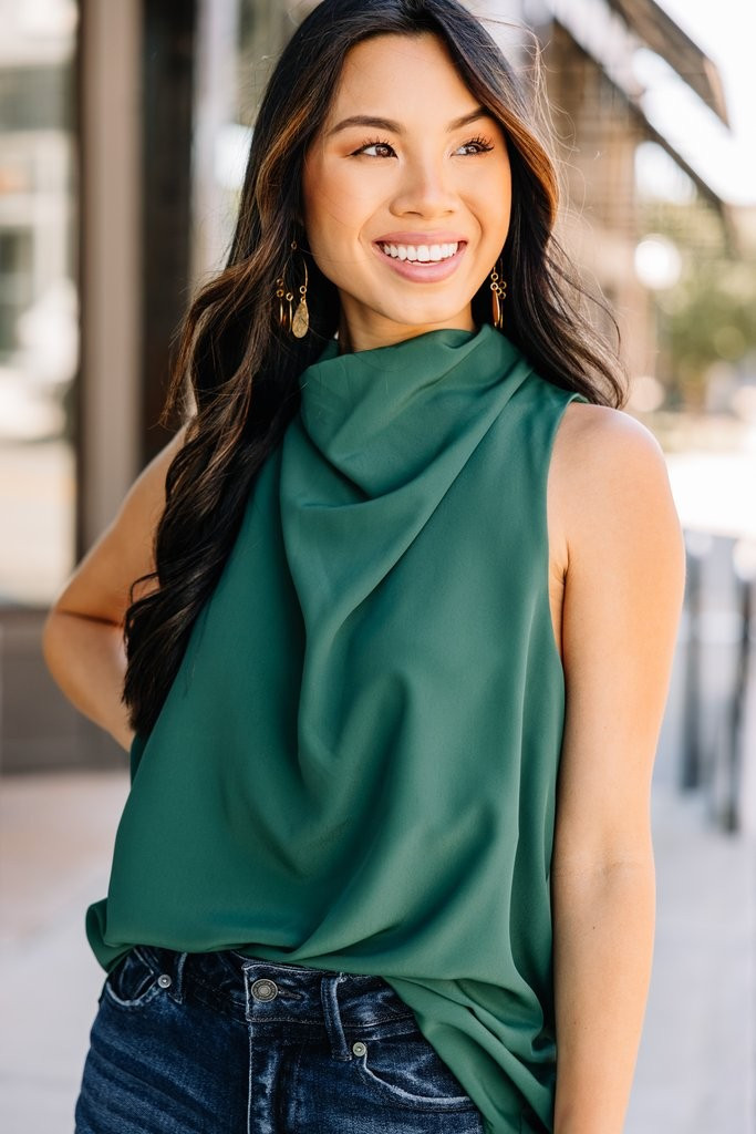 Make A Change Hunter Green Cowl Neck Tank | The Mint Julep Boutique