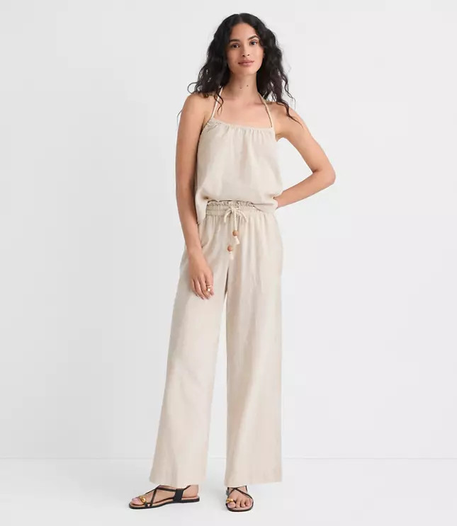 LOFT Beach Rope Tie Linen Cotton Wide Leg Pants | LOFT