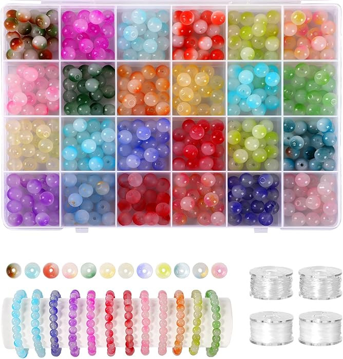408 Pcs 8mm Glass Beads for Jewelry Making, 24 Colors | Amazon (US)