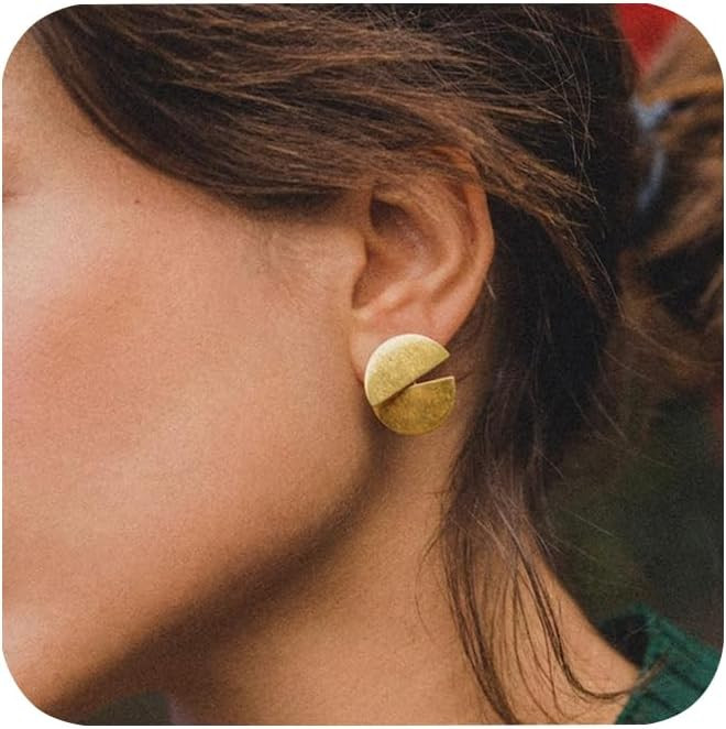 ALEXCRAFT Sterling Silver Disc Stud Earrings for Women, 14K Gold Plated Circle Disc Dangle Drop E... | Amazon (US)