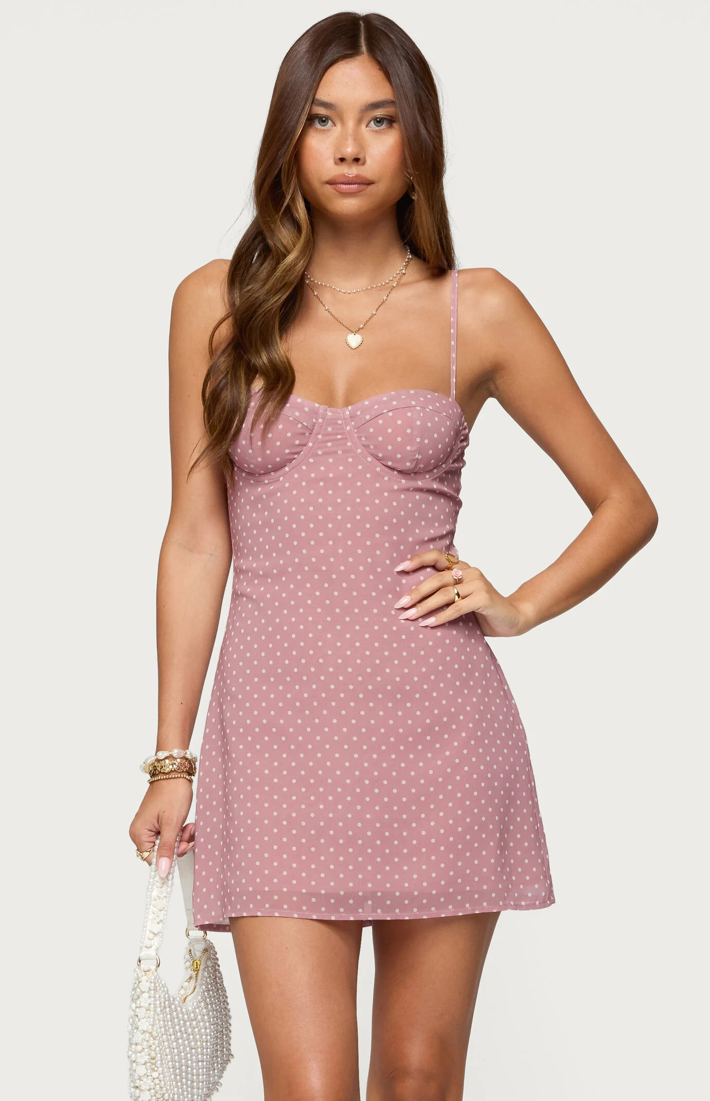 Edikted Women's Polka Dot Cupped Chiffon Mini Dress in Pink - Size Medium | PacSun